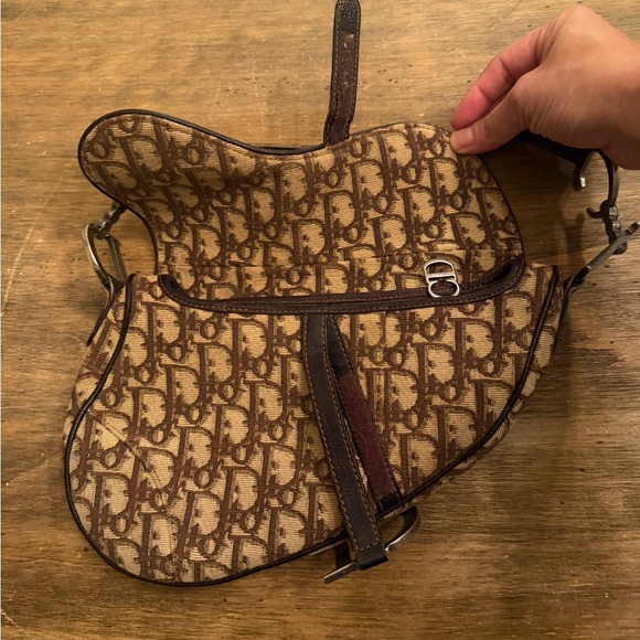 2000 Vintage Christian Dior Oblique Saddle Bag in brown canvas with leather trim - Picture 5 of 16